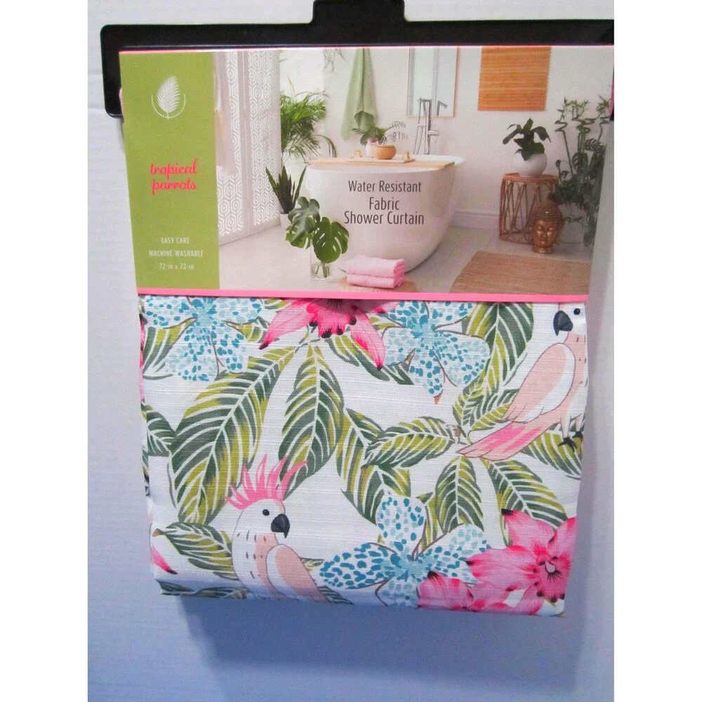 NEW Tropical Cockatoo Shower Curtain Fabric Island Hawaii Jungle